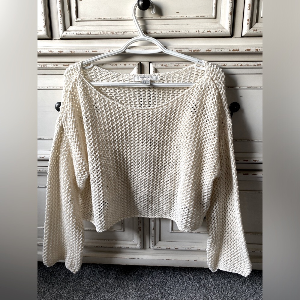 Forever 21 Crochet Cream Knit Cropped Sweater (M)